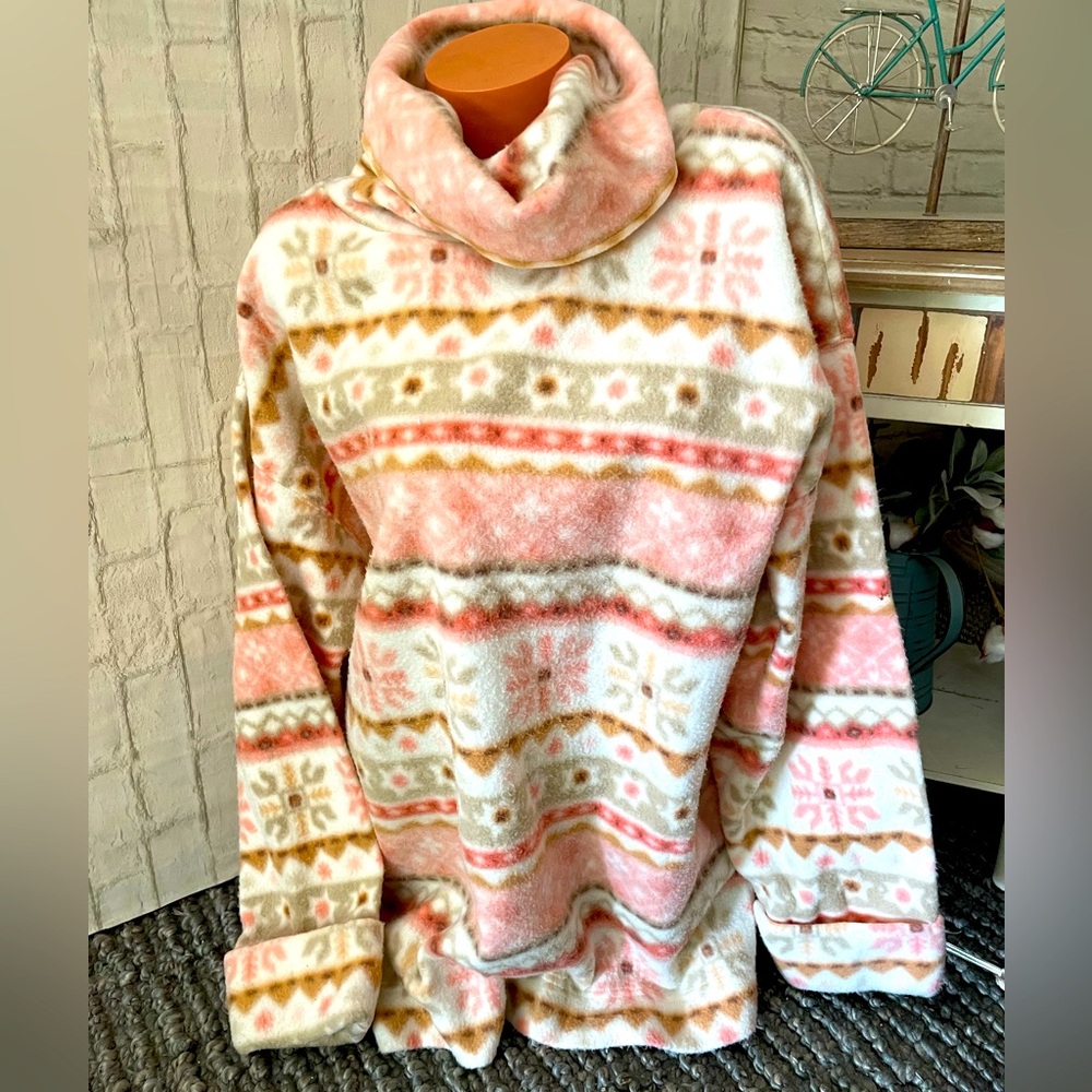 Vintage White Stag Womens XLarge Snowflake Winter Print Mock Neck Sweater NEW